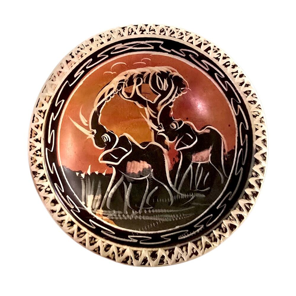 Hand Carved Soapstone Trinket Dish hand painted Elephant Art made In Kenya